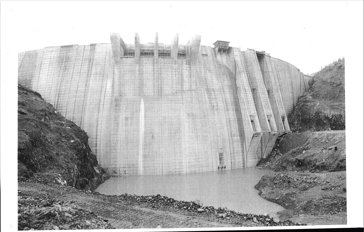 This late 1960s photograph provided by Tacoma Public Utilities shows the Mossyrock Dam nearing completion.
